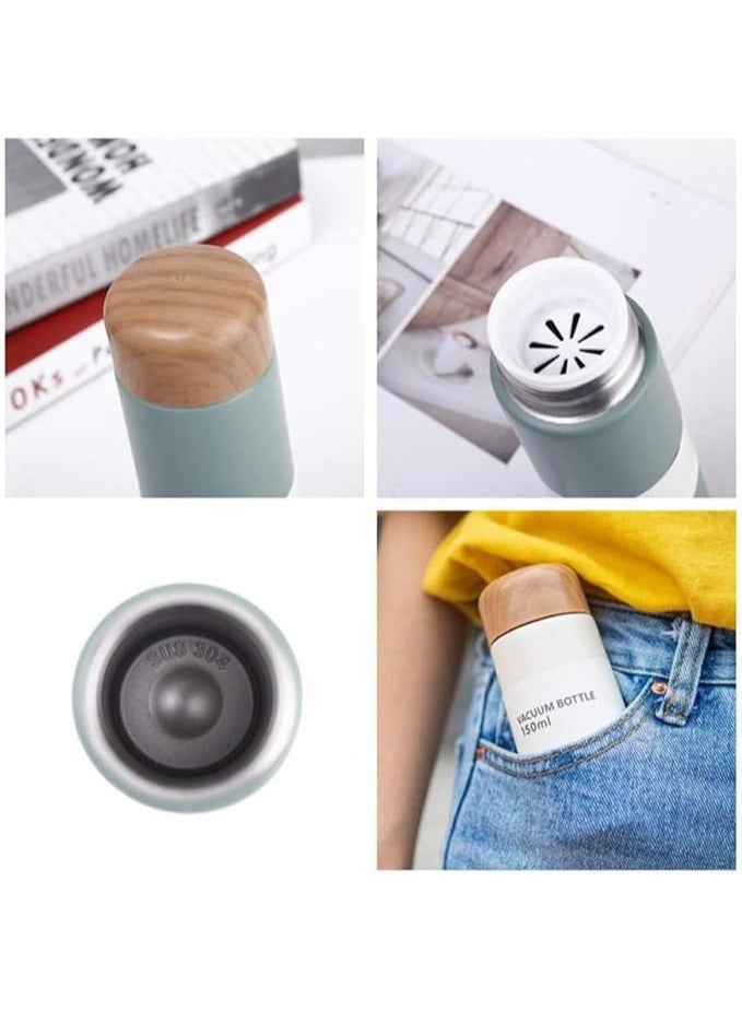 Stainless Steel Thermos Water Cup, Slim Vacuum Insulated Wood Grain Pattern Thermos Mug, 150 milliliters, Creative Outdoor Portable Pocket Cup - Image 2